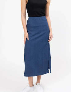 Leila Luca: Madrid Pencil Skirt - Mid Blue Denim