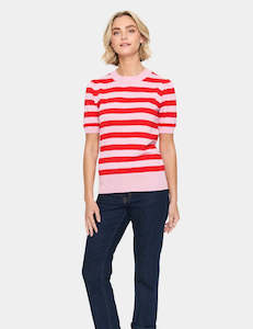 Mila Block Stripe Pullover - Pink Flame