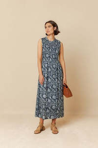 Watercolour Print Dress - Indigo
