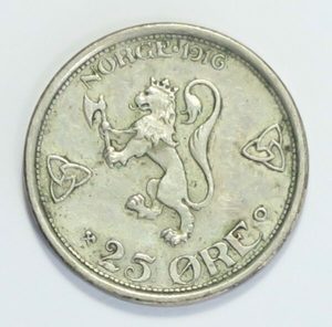 Products: Norway 25 Ore 1916 - colonialcollectables buying and selling coins medals banknotes Colonial Collectables.com