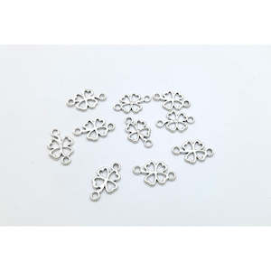 Discontinued: Z7. Four Leaf Clover Connector Charm - Silver- 10 pcs