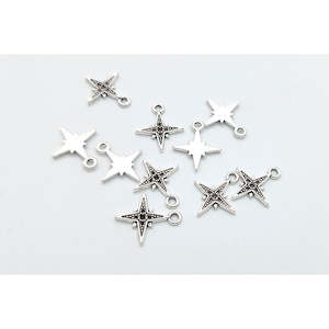Silver Star with Black Crystal Charm - 10 pcs