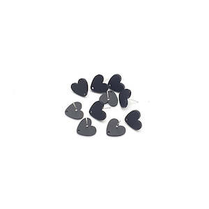 Earring Novelty: Black Heart Acrylic Stud - 10pc