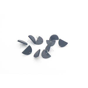 Earring Novelty: Black Acrylic Half Circle Stud - 10pcs