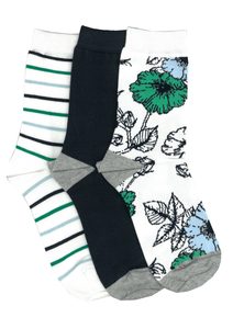 Products: Women's Large Floral Stripe Cotton Crew 3 Pair Pack Columbine