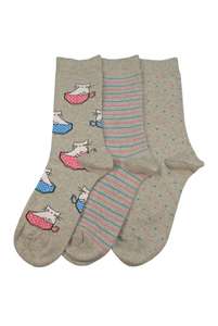 Products: Women's Cats in Cups Cotton Crew 3 Pair Pack Columbine