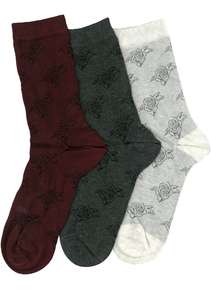 Products: Women's Contrast Flower Cotton Crew 3 Pair Pack Columbine
