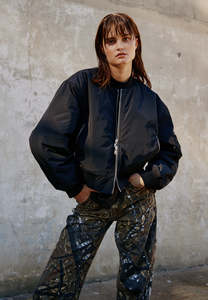 CROPPED BOMBER JACKET, BLACK