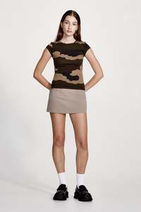 Womens Linen: LINEN BLEND MINI SKIRT, SMOKE