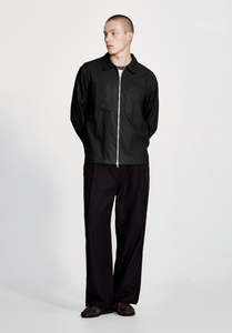 Outerwear Mens: LINEN BLEND OVERSHIRT, BLACK