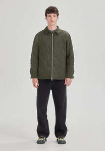QUILTED ZIP JACKET, OLIVE GREY