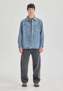 DENIM UTILITY SHACKET, MID BLUE RINSE