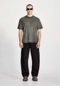 New Arrivals Men: COTTON JERSEY STUDIO TEE, FOG WITH BLACK