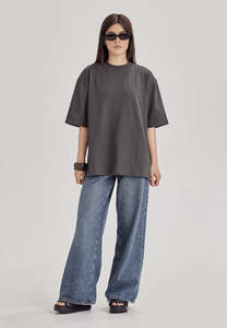 Last Ones Womens: HEAVY LONGLINE TEE, GRAPHITE