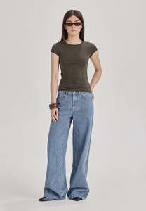 CAP SLEEVE TEE, OLIVE GREY