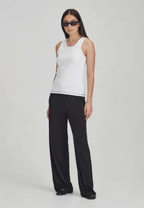Last Ones Womens: BASE RIB TANK, WHITE W/ STORMY TOPSTITCH