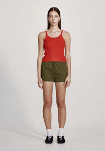 WOMENS REC TRACK SHORT, OLIVE