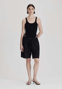 Womens Linen: POPLIN FESTIVAL SHORT, BLACK