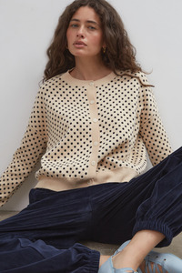 Commonplaceessentials: Dawn Cotton Cardigan - Beige Polka Dot