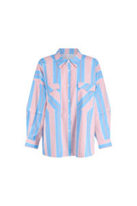 Tops: Eastern Shirt - Baby Blue/Pink