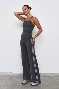 Pants: Straight Leg Tie Up Pant | Grey Stripe