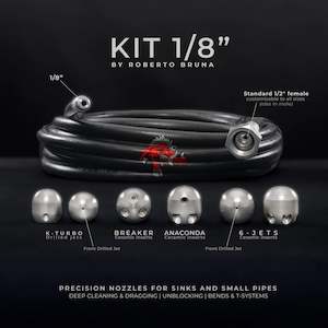 Drain Cleaning Equipment: Roberto Bruna 3 mm 1/8 inch BSP(F) drain nozzle pack 4 x piece kit (without hose) - all sizes