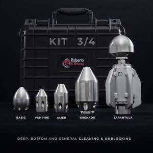 Drain Cleaning Equipment: Roberto Bruna 20 mm 3/4 inch BSP(F) drain nozzle pack 5 x piece kit with carry case - all sizes