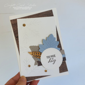 Products: Stitched Leaves Handmade Card - Confetti Card Studio