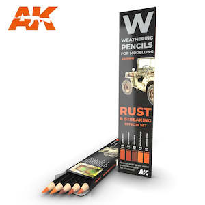 Ak Interactive Watercolor Weathering Pencils: AK-Interactive AK10041 Weathering Pencil Set - Rust & Streaking Effects