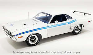 ACME 1806027 1971 Dodge Challenger R/T – White with Blue Stripes