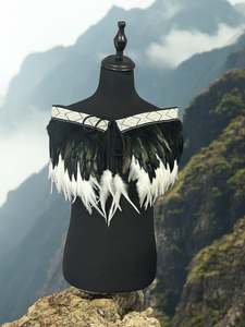 Kelani Black Quarter Length Large Pre Made Korowai - Beige/Black/White