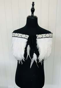 Pre Made Korowai Available Now: Bridal Quarter Length Large Pre Made Korowai - Beige/Black/White