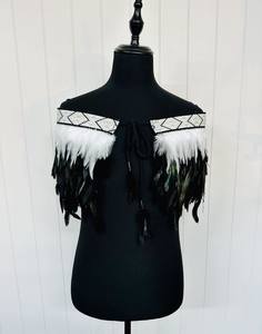 Pre Made Korowai Available Now: Adult Large Quarter Pre Made Korowai - Akeelah Black/White