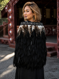 Pre Made Korowai Available Now: Pre Made Medium Half Korowai Black - Black/Beige Taniko
