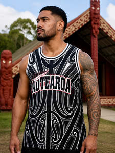 Adults Black & White Māori Design Singlet