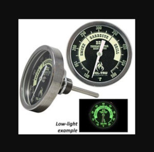 Tel-Tru BBQ Thermometer - BQ300 - 3" Dial & 2.5" Stem (Black Face - Glow In Dark)