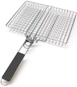 PureQ "Braai Basket" Stainless Grill Flipper W' Wooden Handle