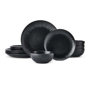 Dinner Sets: Mikasa Jardin Midnight Stoneware Dinner Set - 12 Piece  - Black