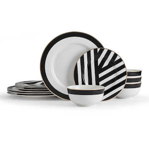 Dinner Sets: Mikasa Luxe Deco China Dinner Set - 12 piece - Black /White
