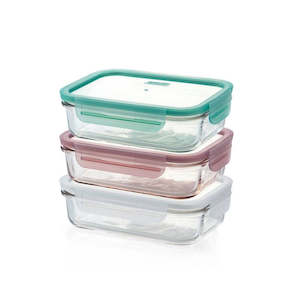 Glasslock Rectangle Tempered Glass Container Set - 3 Piece