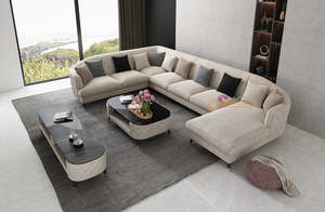 U-Shaped Fabric Sofa | Dual Color 5-Seater | Expandable Lounge (Black, White, Br&hellip;