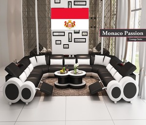 U Shaped Lounge Sofas Sectionals: Monaco Passion Sofa Set | 8 Seater U-Shaped with Footrests (Black, White, Brown, Cream, cherry & Caramel)