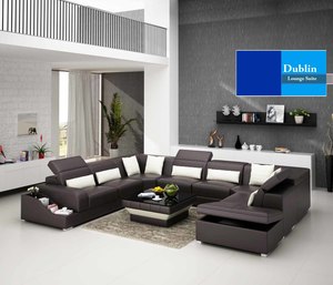 U Shaped Lounge Sofas Sectionals: Dublin Sofa Set | 5 Seater U-Shaped Sofa with Movable Headrests (Black, White, Brown, Green, Cream, Cherry, Red, Blue, Grey & Caramel)