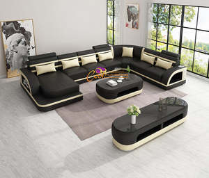 U Shaped Lounge Sofas Sectionals: Smart Sofa Set | 5 Seater U-Shaped Sofa with Bluetooth & Wireless Charging (Black, White, Brown, Cream, cherry & Caramel) CF-006