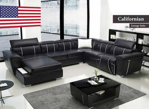 Californian Sofa Suite | U-Shaped 5 Seater Sofa with Electric Recliner (Black, W&hellip;