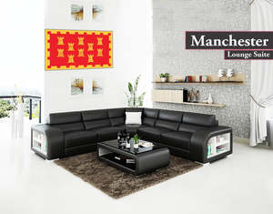 L Shaped Lounge Suites Corner Sofas Nz: Manchester 2 Seater +Corner+2 seater Sofa Set | L-Shaped with Side Bookshelves (Black, White & Brown)