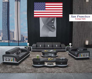 San Francisco Sofa Set | 3+2+1 Seater with Movable Headrests (Black, White & Brown)