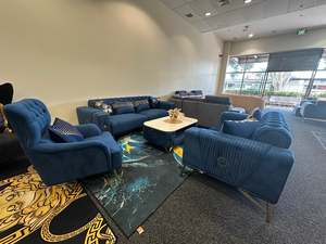 Fabric Sofa Sets Modern Custom Cozy: Urban Comfort Sofa Set | Fabric | 3+2+1 Seater | Gold & Silver Attachments | Expandable Design (Midnight Blue, Peacock Green, Black, Cream)