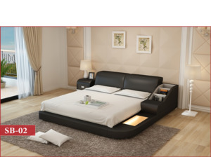 Station Bedroom Suites Smart Beds Multifunctional: Modern Design with Included Bedside (Black, White, Brown, Cream, cherry & Caramel) SB-02