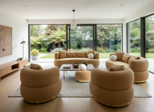 3 2 1 Seater Fabric Sofa Sets Classic Living Room Suites Custom Colors: Luxury Curved Sofa Set | The Crescent Collection